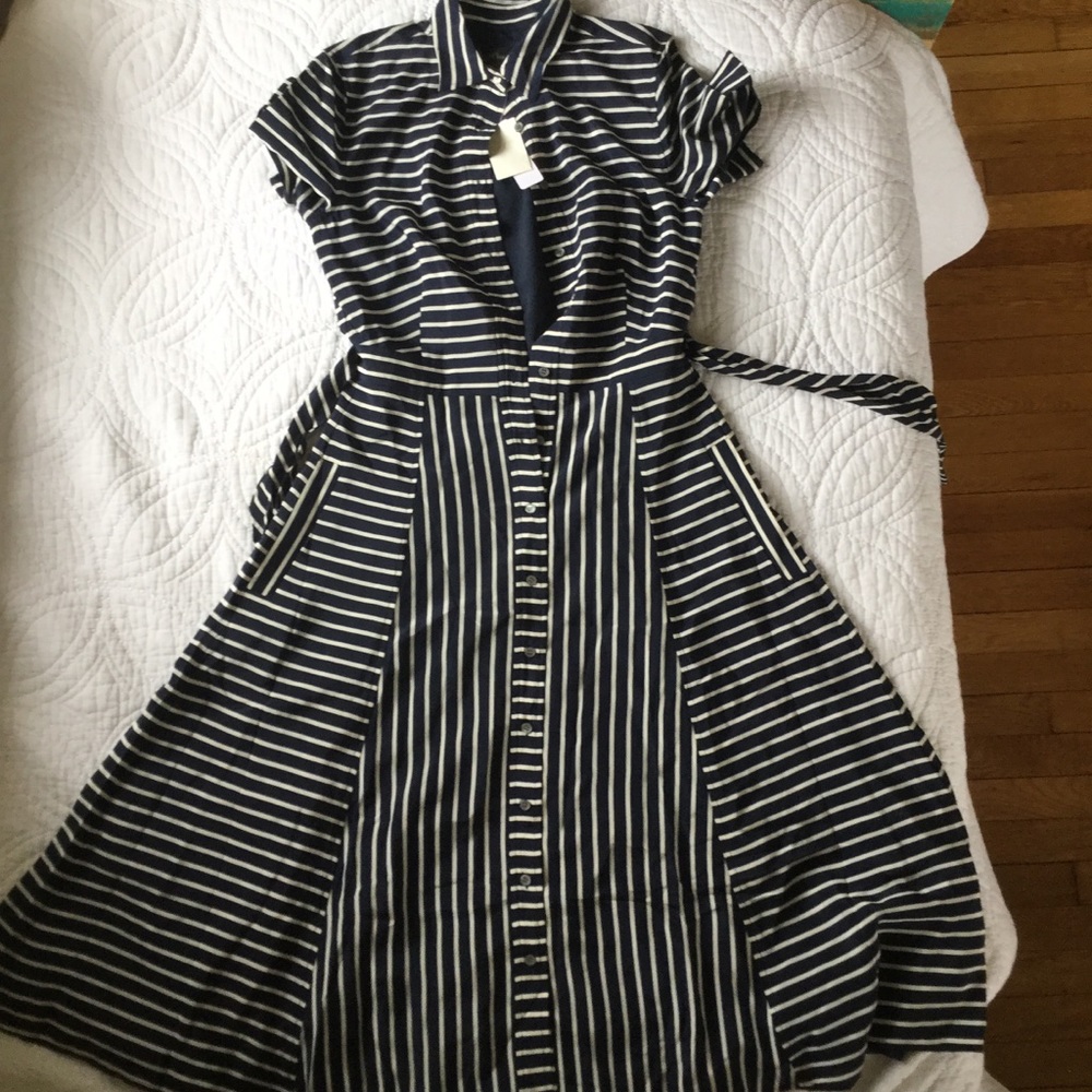Jcrew- navy/white striped a-line shirt dress
